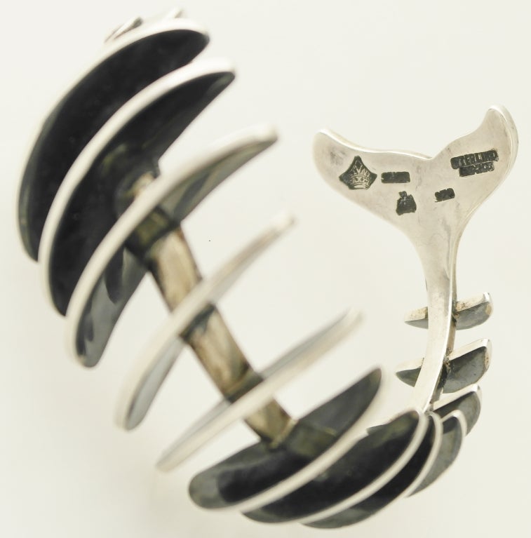 Antonio Pineda .970 Silver 3-D Skeletal Fish Cuff Bracelet For Sale 1