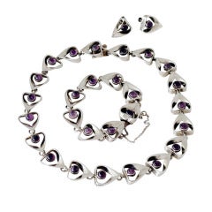 Emma Melendez Taxco Sterling Silver & Amethyst Parure 1960