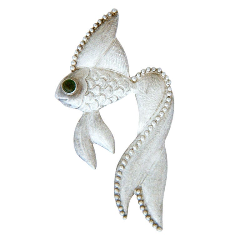 Los Castillo Taxco Sterling Silver Fish Motif Large Brooch 1965