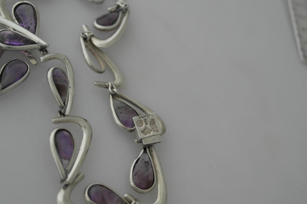Antonio Pineda .970 Silver Amethyst Modernist Necklace For Sale 6