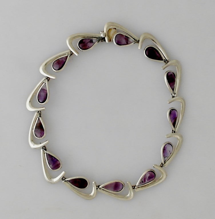 Women's Antonio Pineda .970 Silver Amethyst Modernist Necklace For Sale