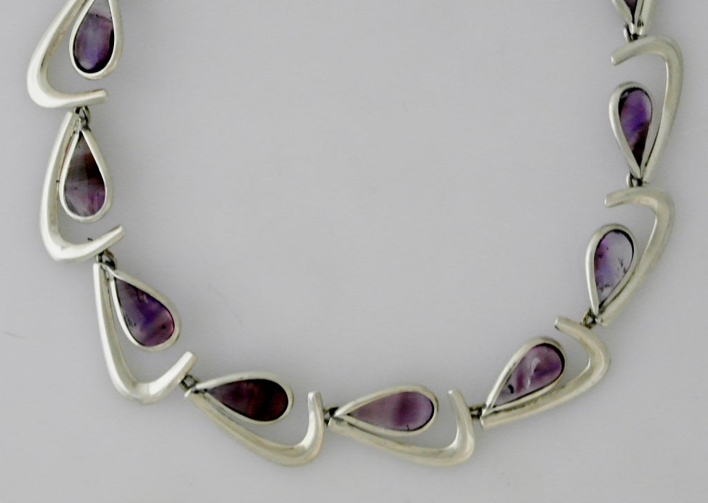 Antonio Pineda .970 Silver Amethyst Modernist Necklace For Sale 1