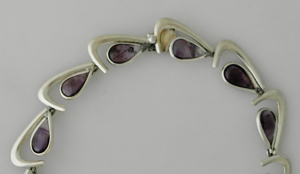 Antonio Pineda .970 Silver Amethyst Modernist Necklace For Sale 2