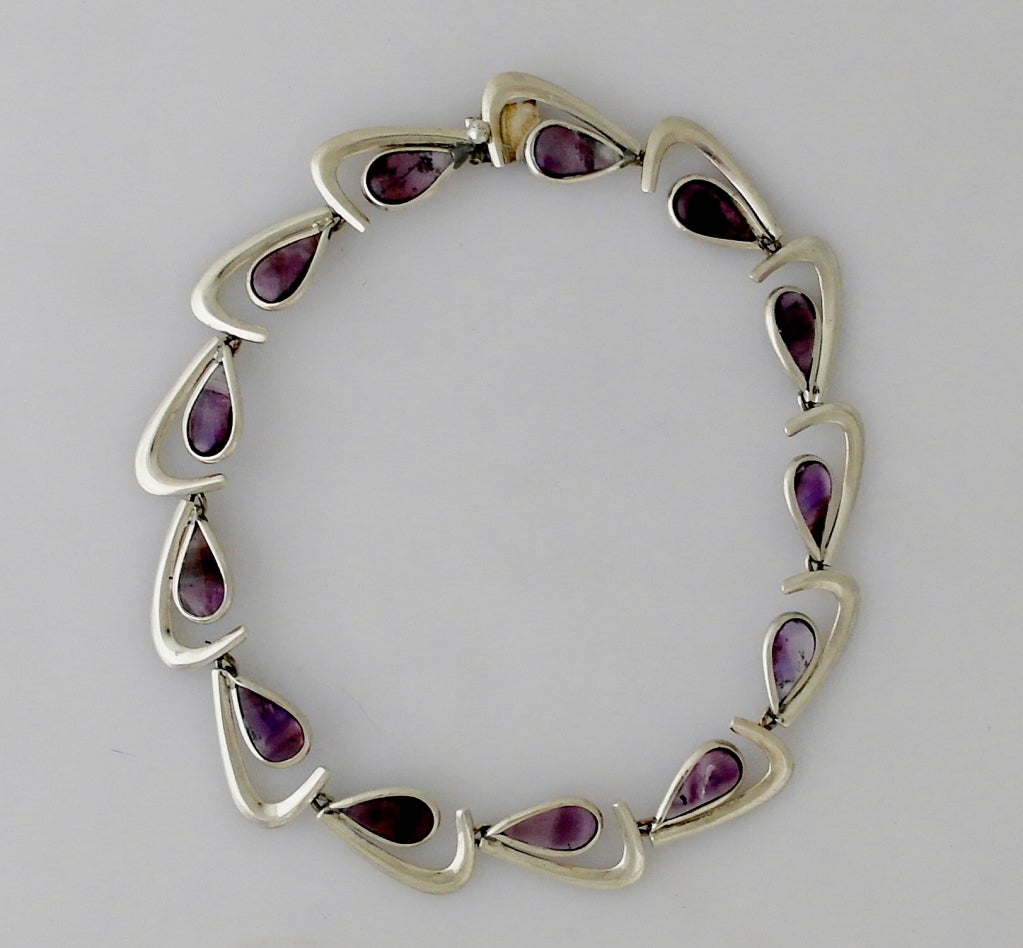 Antonio Pineda .970 Silver Amethyst Modernist Necklace For Sale 3