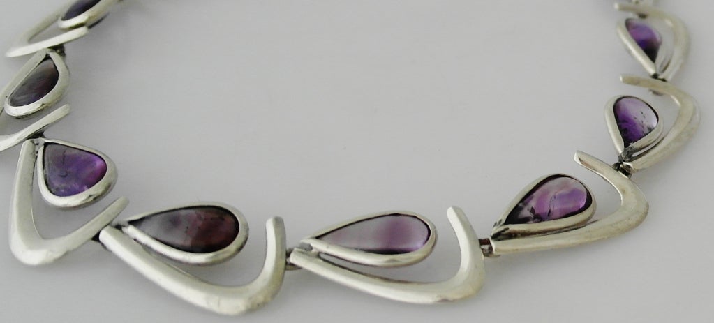 Antonio Pineda .970 Silver Amethyst Modernist Necklace For Sale 4