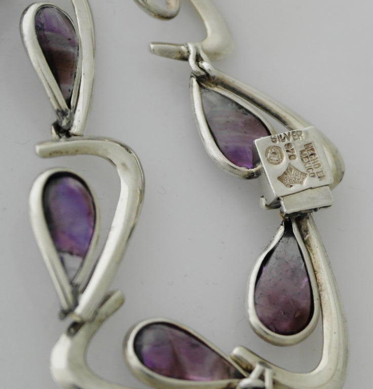 Antonio Pineda .970 Silver Amethyst Modernist Necklace For Sale 5