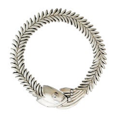 Taxco D. Molina Sterling Silver Skeletal Fish Choker Necklace