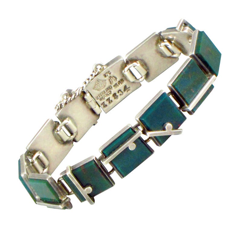 Antonio Pineda Green Bloodstone and .970 Silver Bracelet For Sale