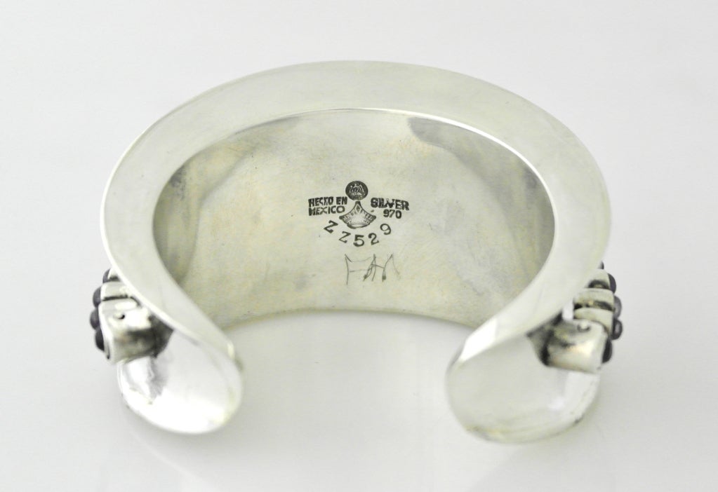 Antonio Pineda Amethyst .970 Silver Wide Cuff Bracelet For Sale 3