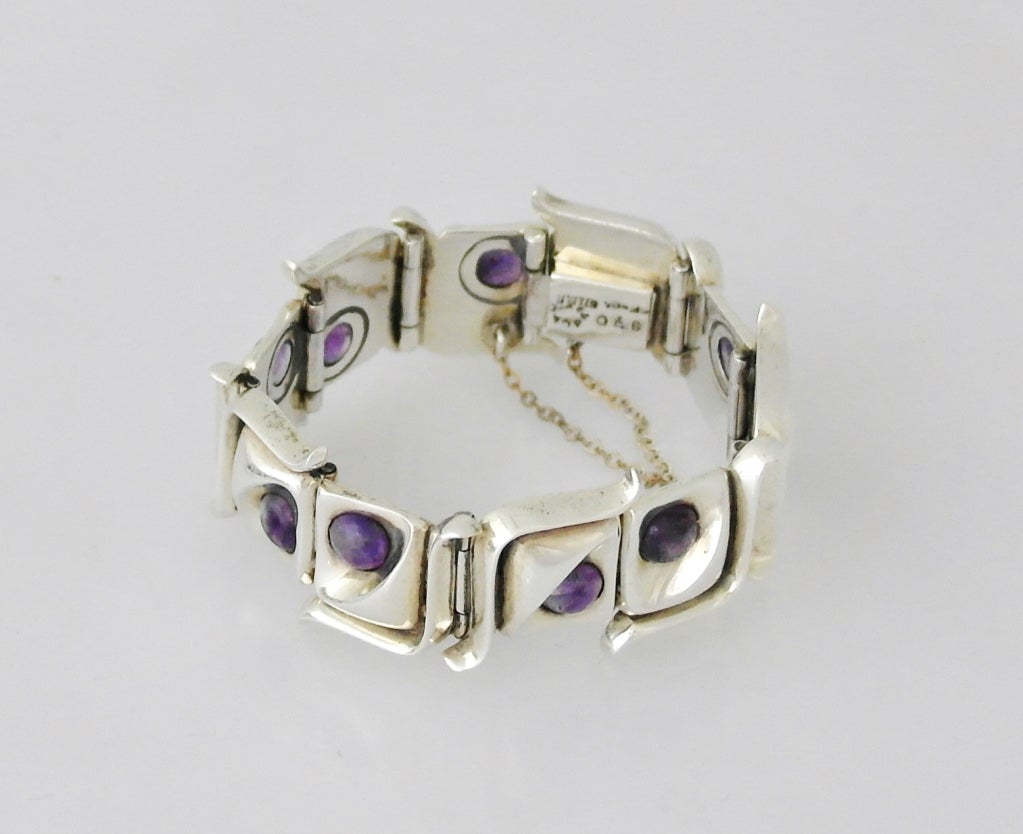 Taxco Pineda Silversmith Amethyst .970 Silver Jewelry Suite In Excellent Condition For Sale In New York, NY