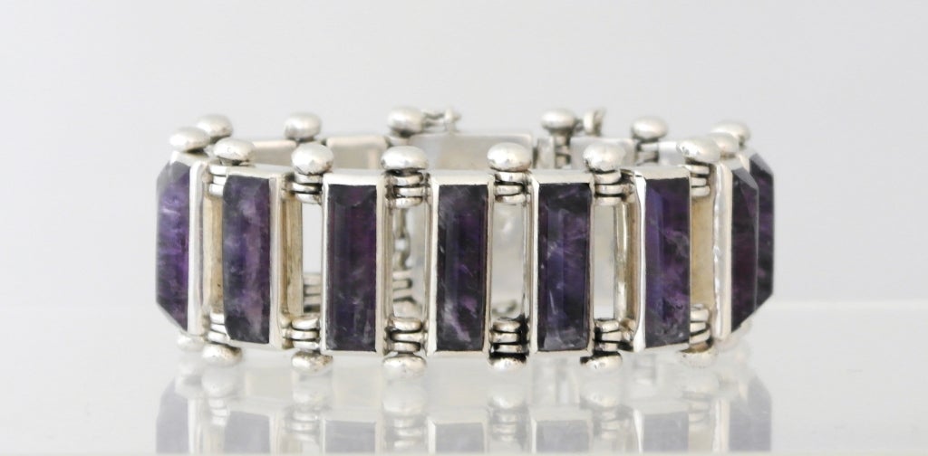 Antonio Pineda .970 Silver Bracelet with Amethysts In Excellent Condition In New York, NY