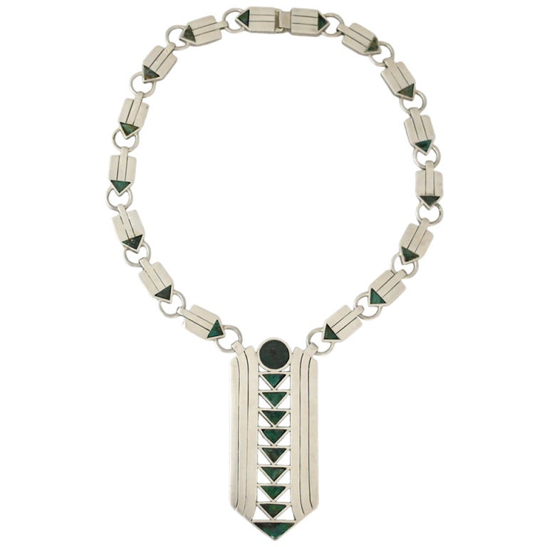 Spratling Azur Malachite Sterling Silver Necklace For Sale