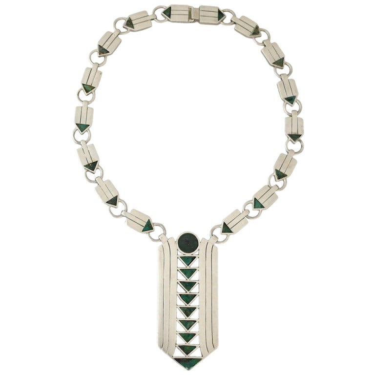 Halskette aus Sterlingsilber mit Azur- Malachit und Spratling im Angebot