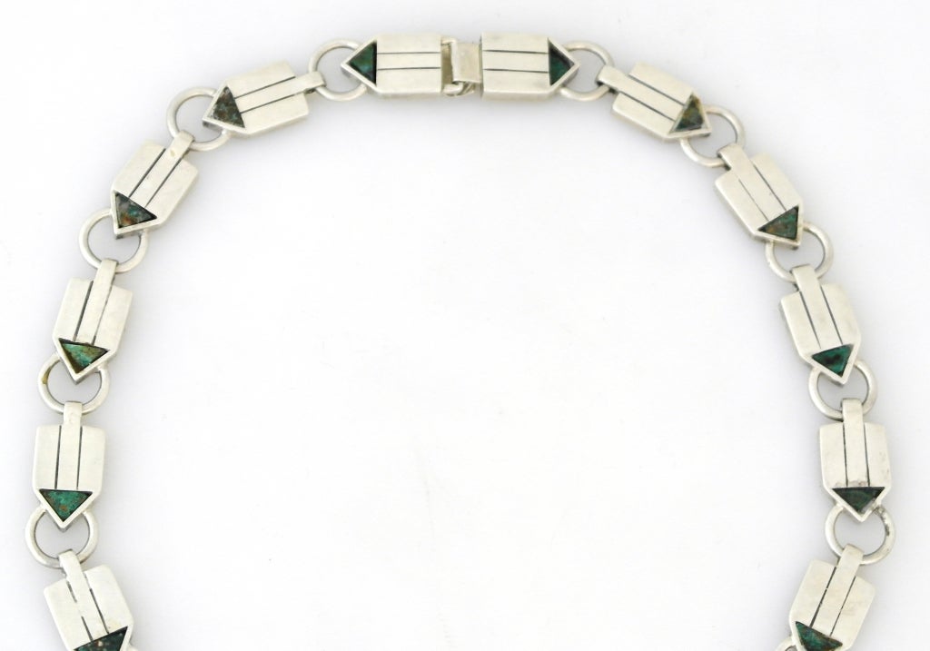Spratling Azur Malachite Sterling Silver Necklace In Excellent Condition For Sale In New York, NY