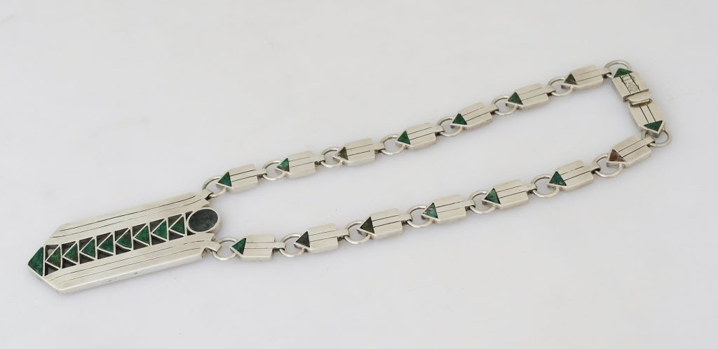 Spratling Azur Malachite Sterling Silver Necklace For Sale 2