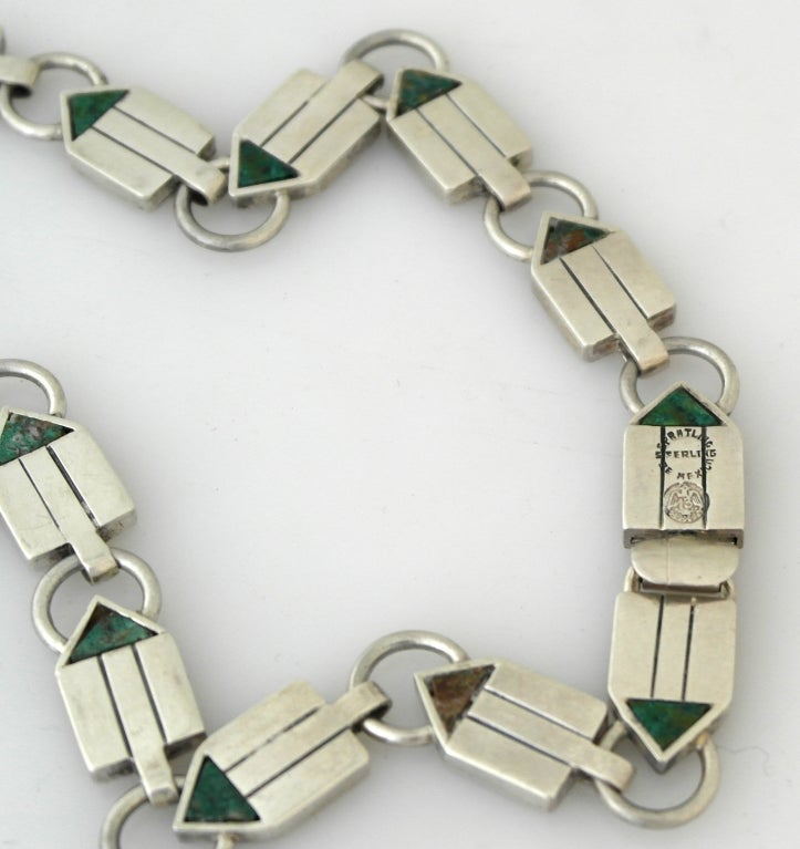 Halskette aus Sterlingsilber mit Azur- Malachit und Spratling im Angebot 4