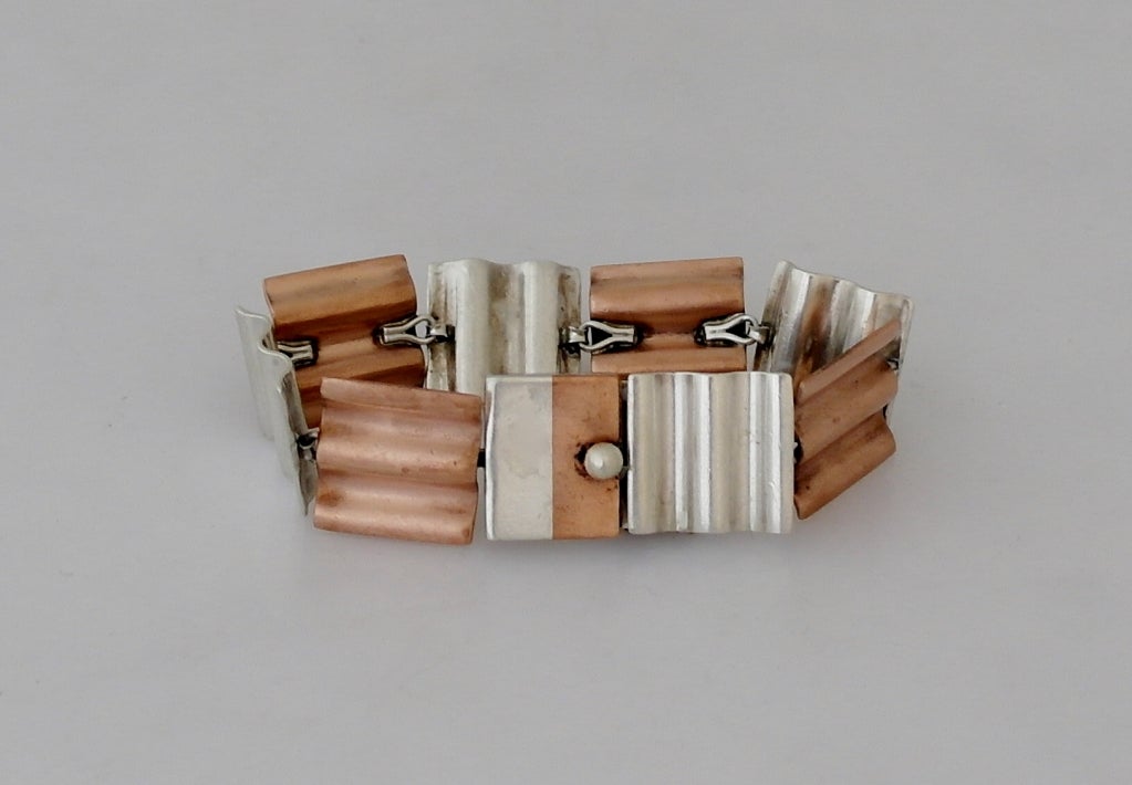 Antonio Pineda Copper .970 Silver Wafer Link Bracelet In Excellent Condition For Sale In New York, NY