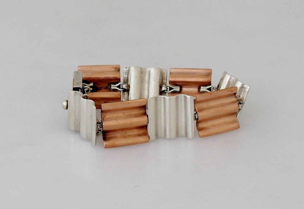 Women's Antonio Pineda Copper .970 Silver Wafer Link Bracelet For Sale