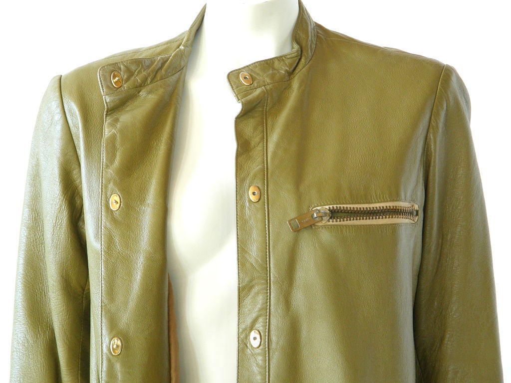 Bonnie Cashin Green Leather Coat for Sills with Giant Zippered Pockets 1