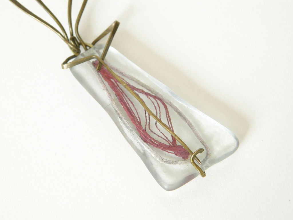 Frances Higgins Fused Glass Brooch with Embedded Brass and Thread For Sale 2