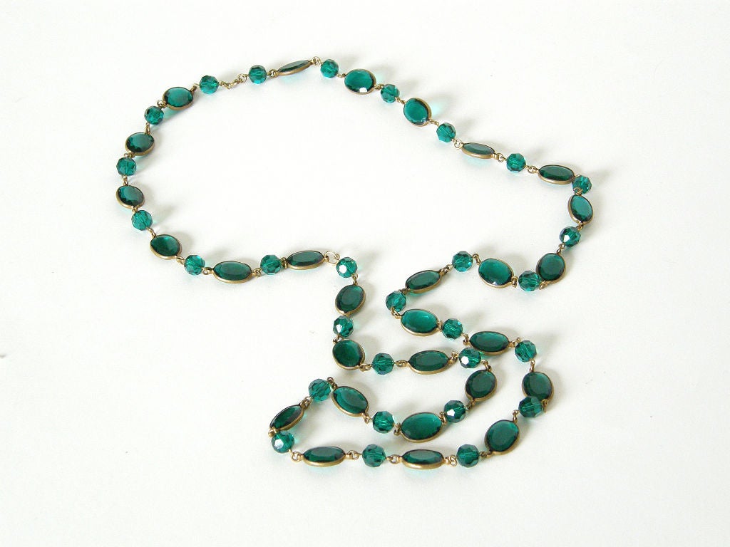 Retro Green Faceted Crystal Sautoir Necklace