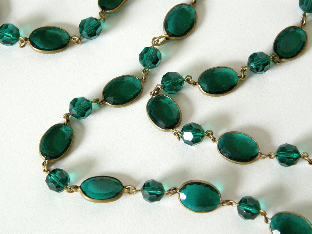 Green Faceted Crystal Sautoir Necklace 1