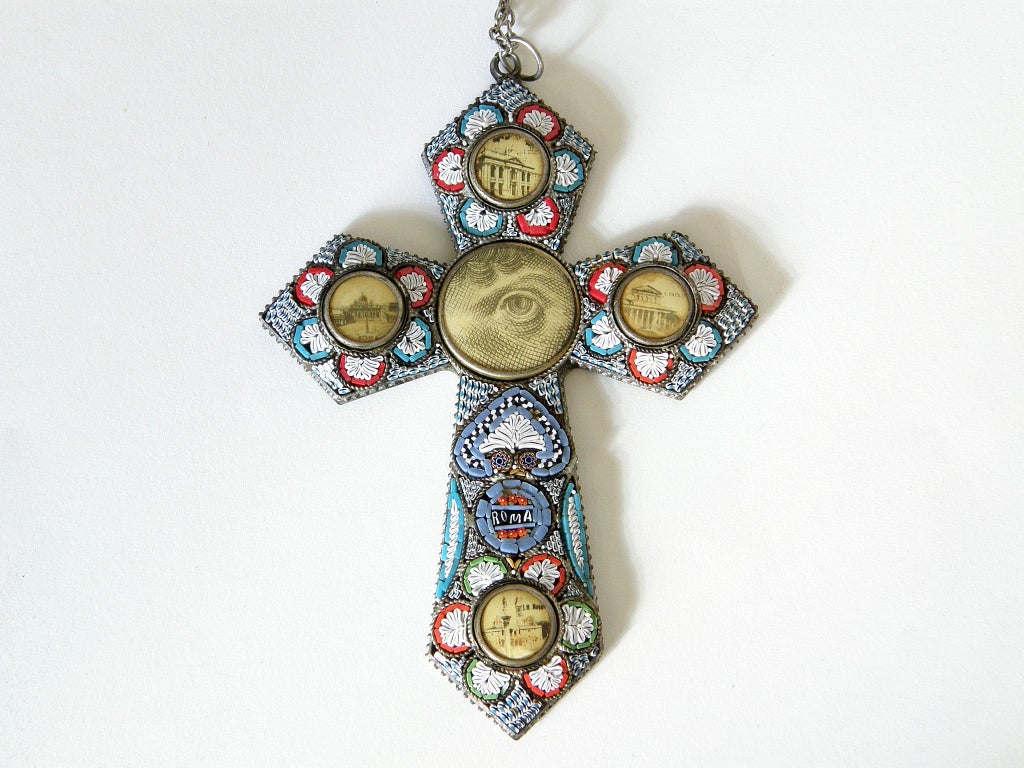 Micro Mosaic Cross Pendant Necklace 2