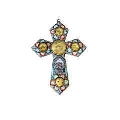 Antique Micro Mosaic Cross Pendant Necklace