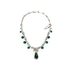 Rhinestone and Faux Emerald Drop Necklace