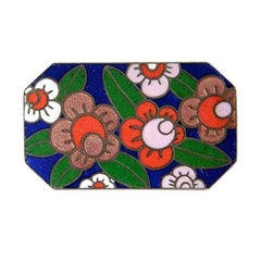 Art Deco Enameled Brooch with Stylized Modernist Flowers Design