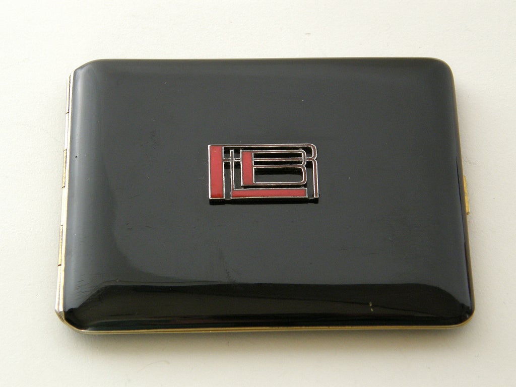 French Art Deco Cigarette Case Black Lacquer with Red Enamel 4