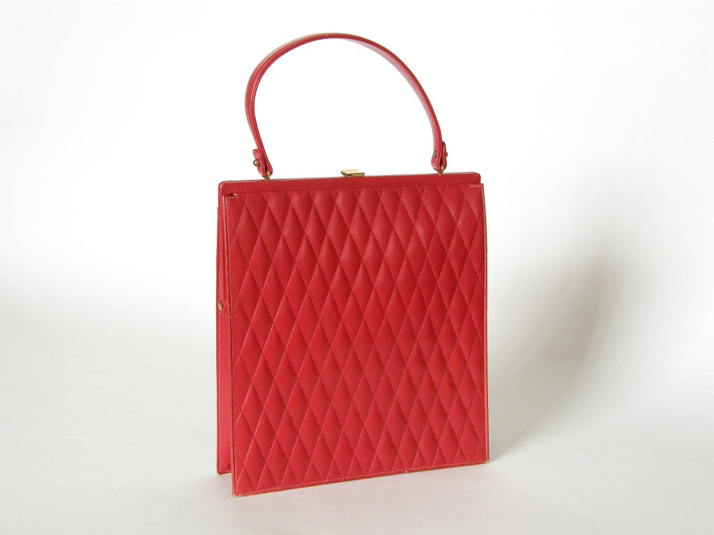 Red Quilted Leather Handbag by Prestige