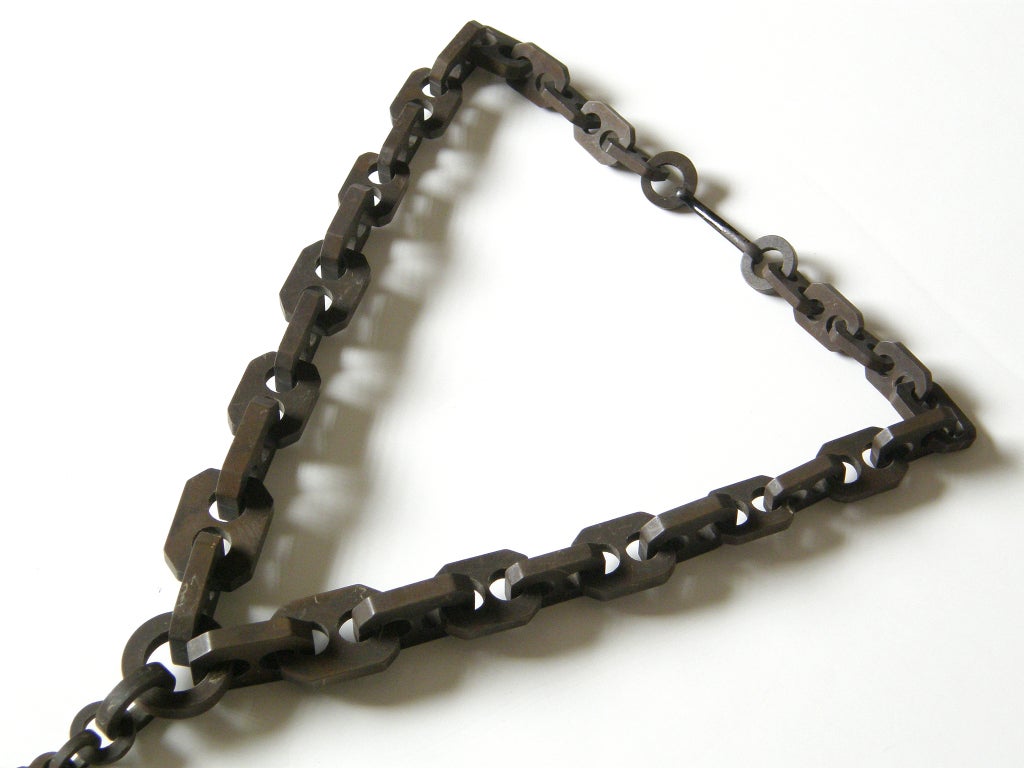 Women's or Men's Victorian Gutta Percha Cross Necklace with Graduated Link Chain For Sale