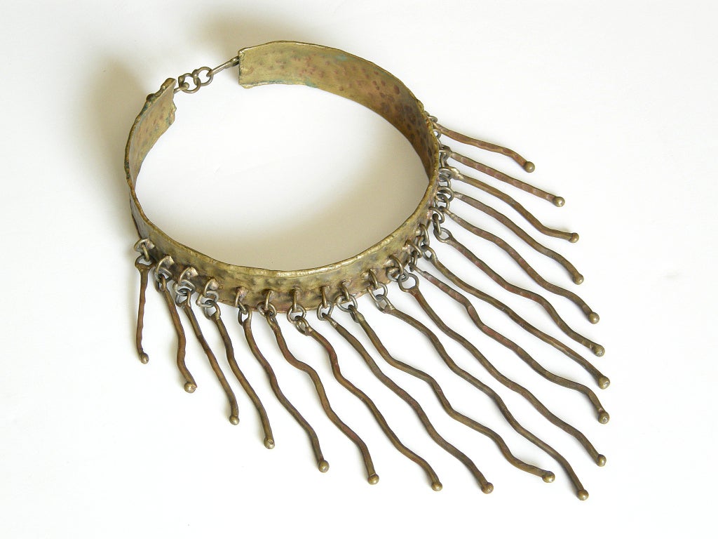 Handmade, brutalist brass collar with wavy metal 