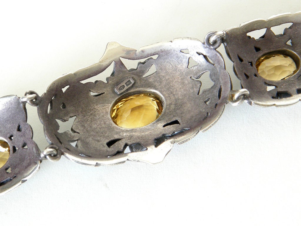 800 Silver Link Bracelet with Turquoise and Citrine For Sale 4