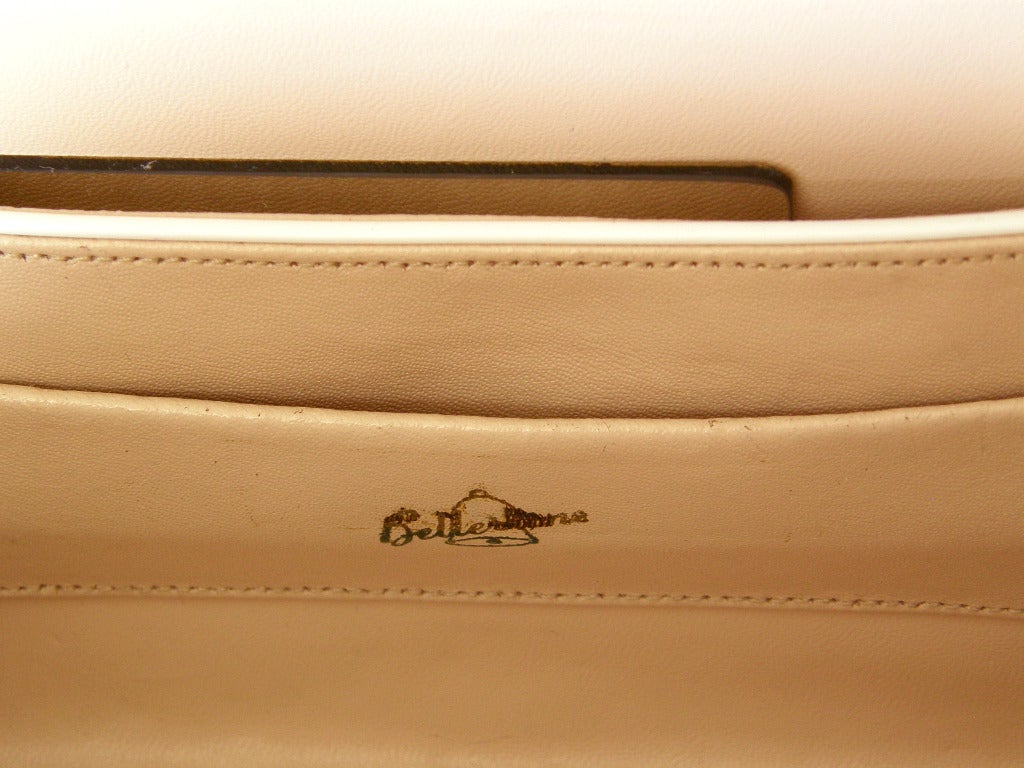 Women's or Men's Bellestone Gray and Cream Lizard Skin Handbag with Top Handle