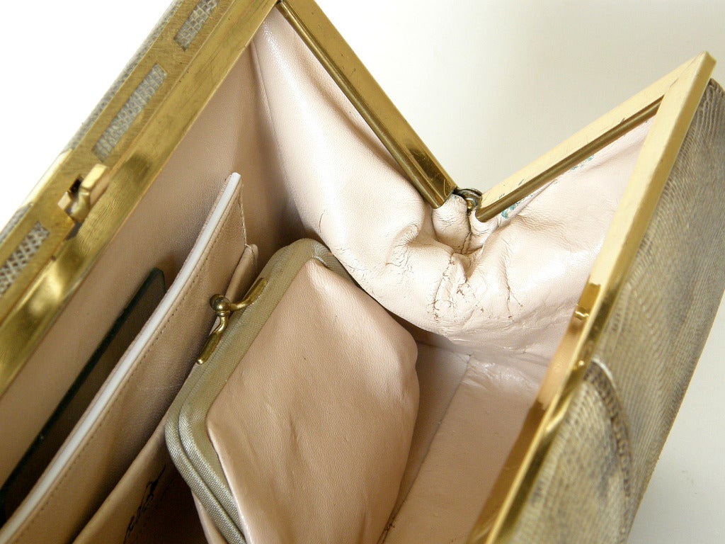 Bellestone Gray and Cream Lizard Skin Handbag with Top Handle 1