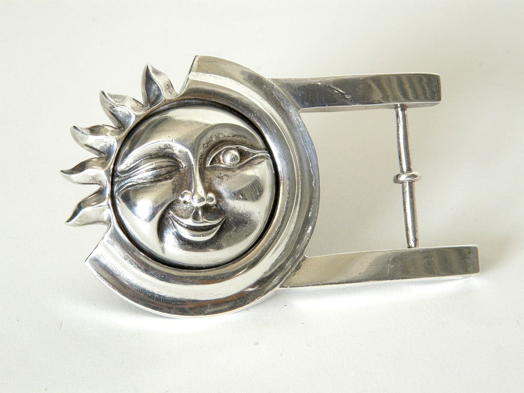 Barry Kieselstein-Cord Sterling Sunface Belt Buckle In Good Condition In Chicago, IL