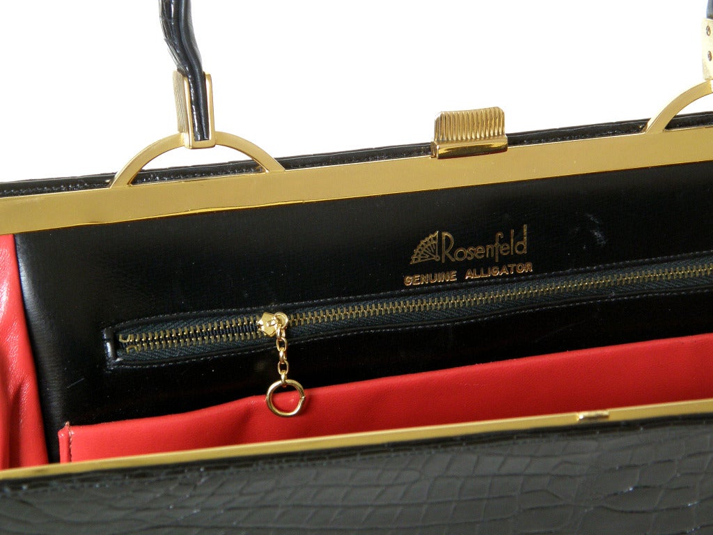 Rosenfeld Black Alligator Handbag In Excellent Condition In Chicago, IL