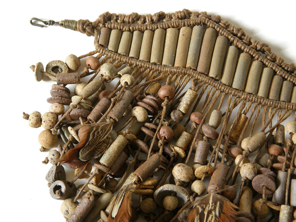 Macrame Necklace with Beads and Feathers at 1stdibs