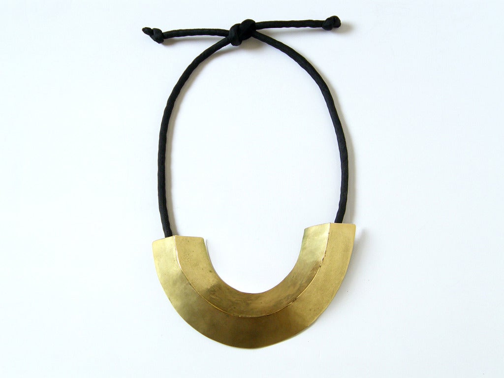 Mary McFadden Necklace Gold Plated Brass Pendant on Cord In Good Condition In Chicago, IL