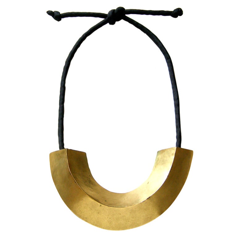 Mary McFadden Necklace Gold Plated Brass Pendant on Cord
