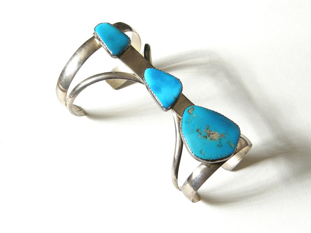 Native American Sterling and Turquoise Double Cuff Bracelet