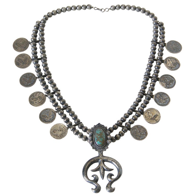 c. 1920s "Squash Blossom" Necklace with Liberty Quarters
