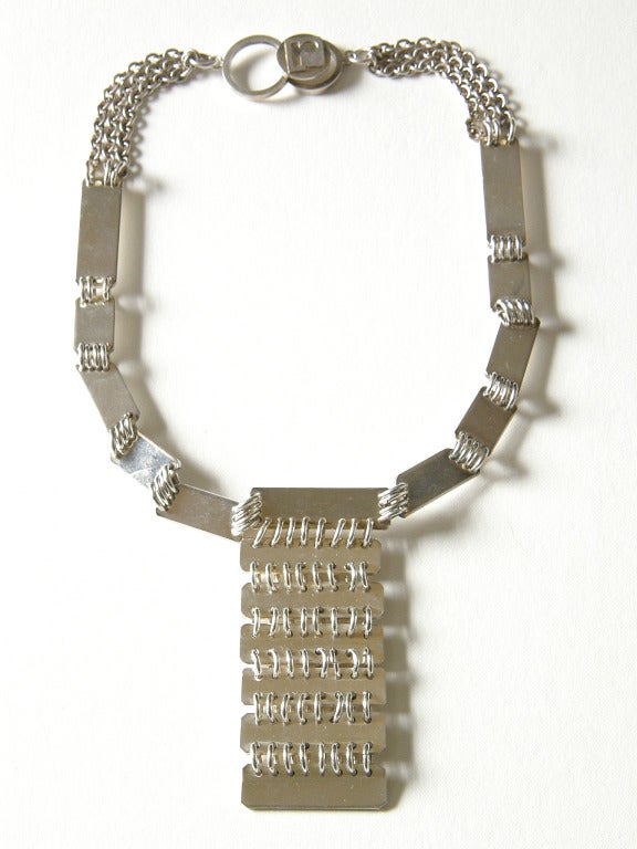Wonderful, futuristic necklace by Paco Rabanne with heavy links and Rabanne 