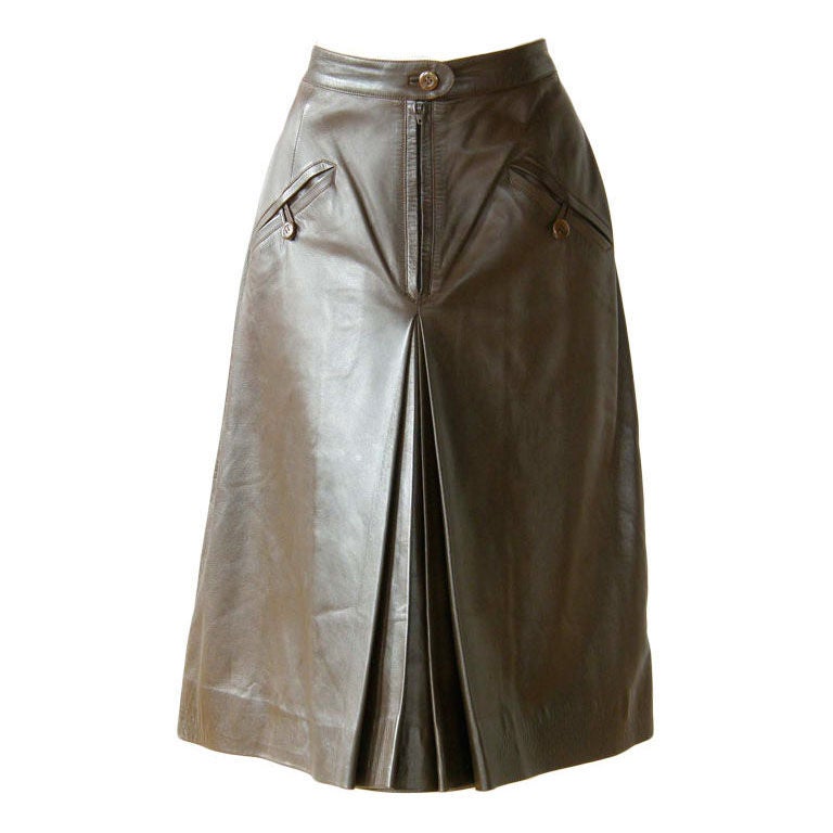 Gucci Brown Leather Skirt For Sale at 1stdibs