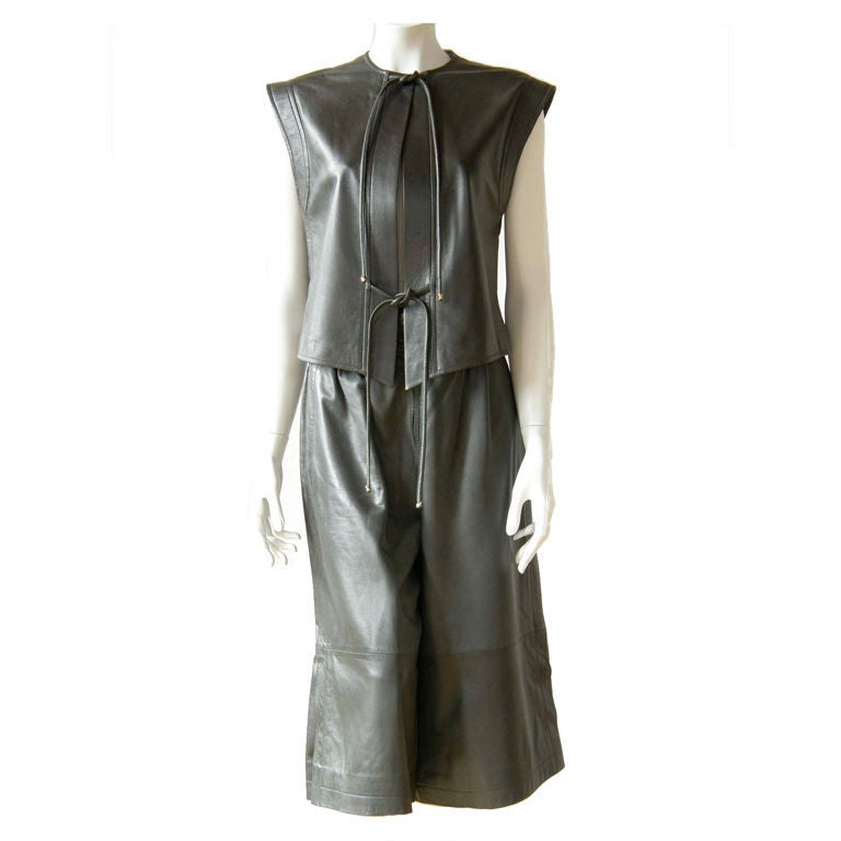 Women's Gucci Gray Leather Gaucho Skirt and Vest