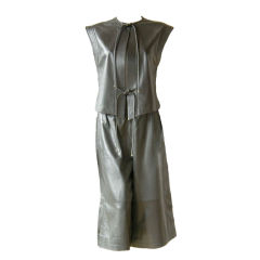 Gucci Gray Leather Gaucho Skirt and Vest