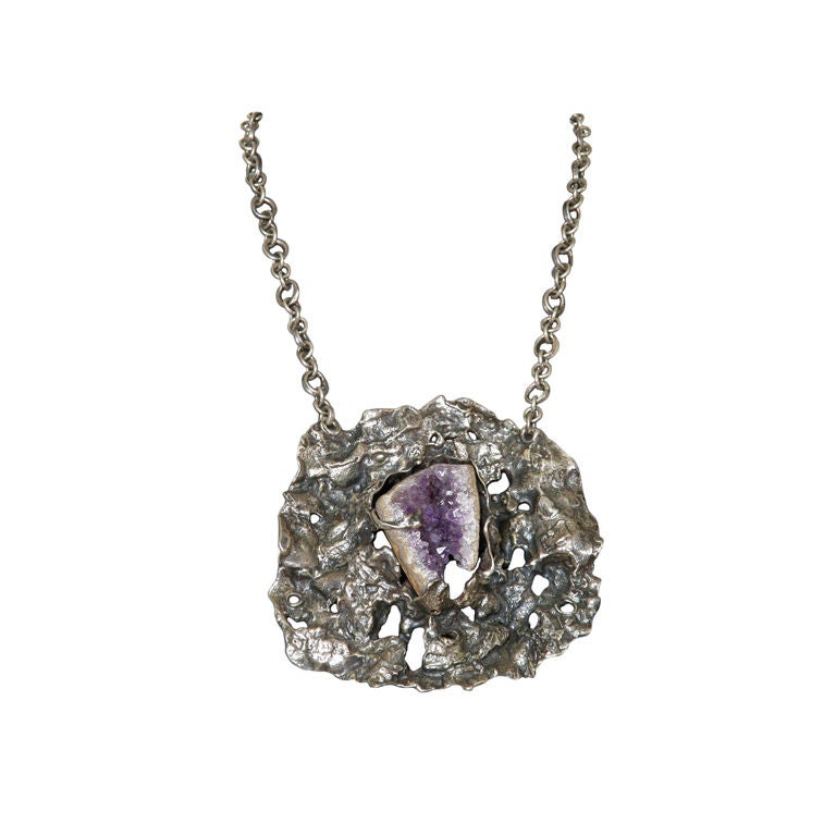 Lillian Kalan Brutalist Sterling Necklace with Geode