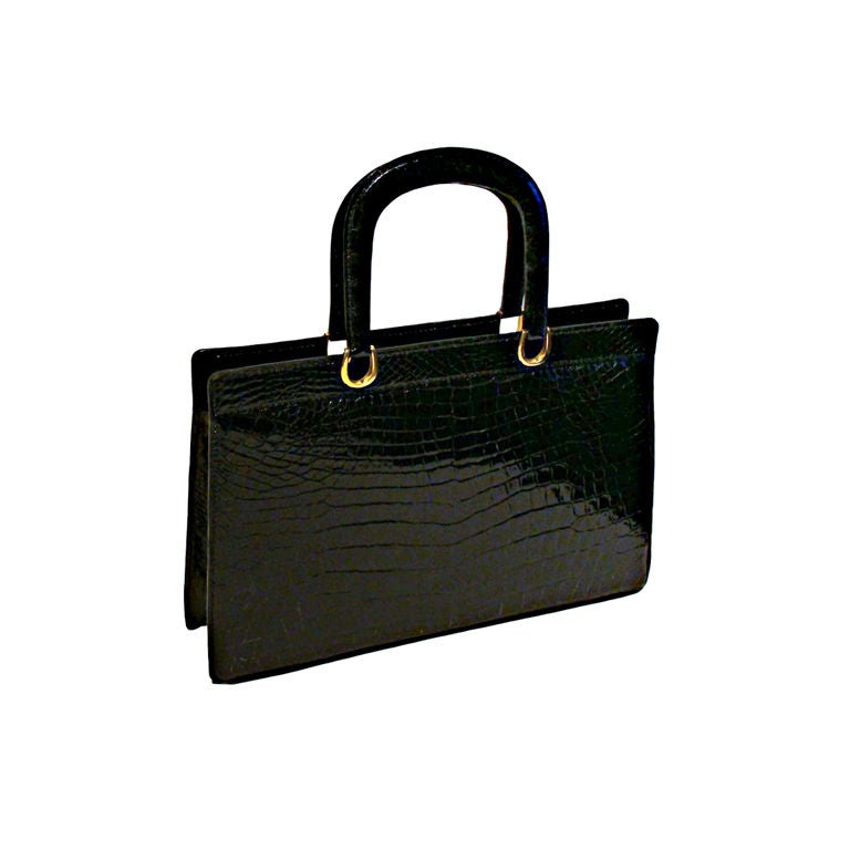 Oversized Black Crocodile Handbag